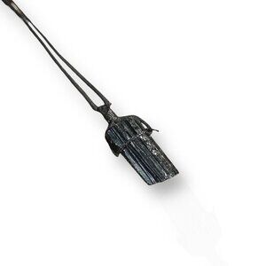 Black Tourmaline Natural Chunk Pendant Necklace w Velvet Cord 2.25" Size Crystal